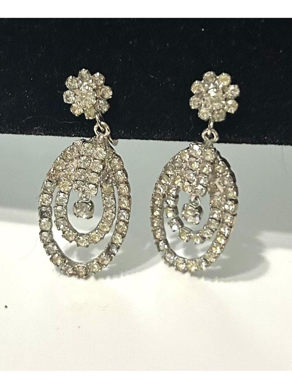 Vintage Rhinestone Earrings | Clip On Old Hollywood Bridal Statement Jewelry